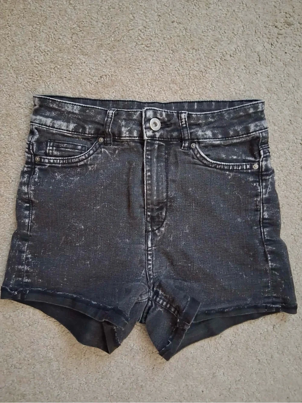 H&M High-Rise Black Washed Denim Shorts